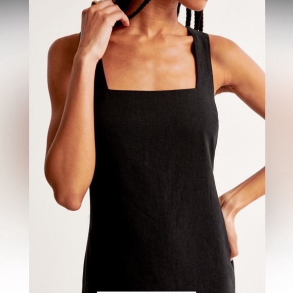 Abercrombie And Fitch Linen Blend Shift Maxi Dress Black Medium Tall New W/ Tags - Picture 3 of 7
